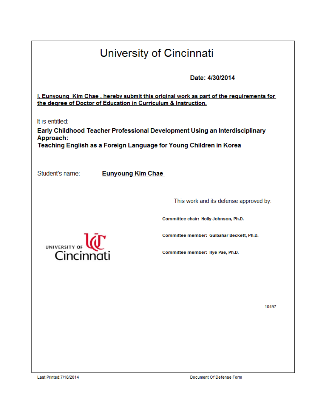 Early Childhood Teacher Professional Development Using an Interdisciplinary Approach: Teaching English As a Foreign Language for Young Children in Korea