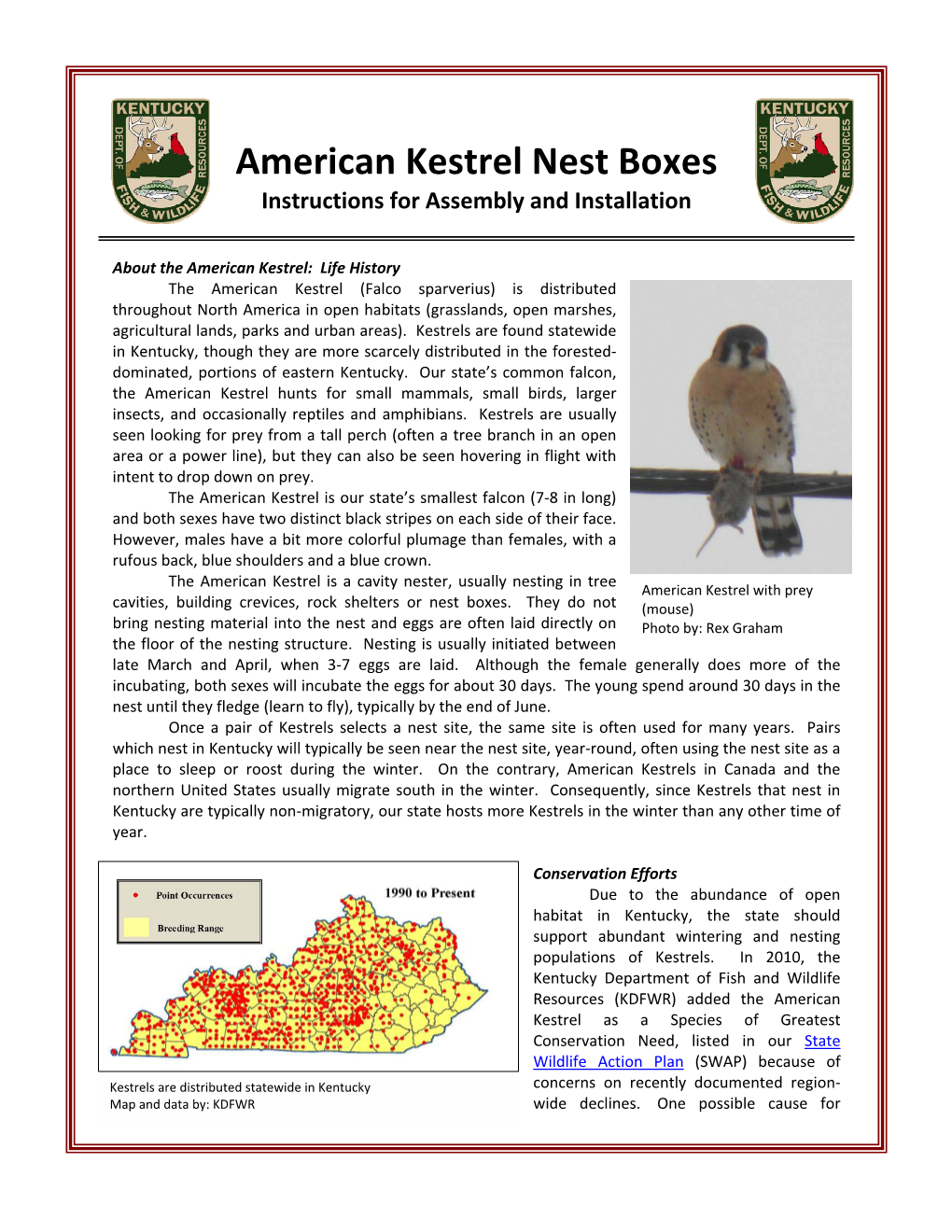 American Kestrel Nest Boxes Instructions for Assembly and Installation