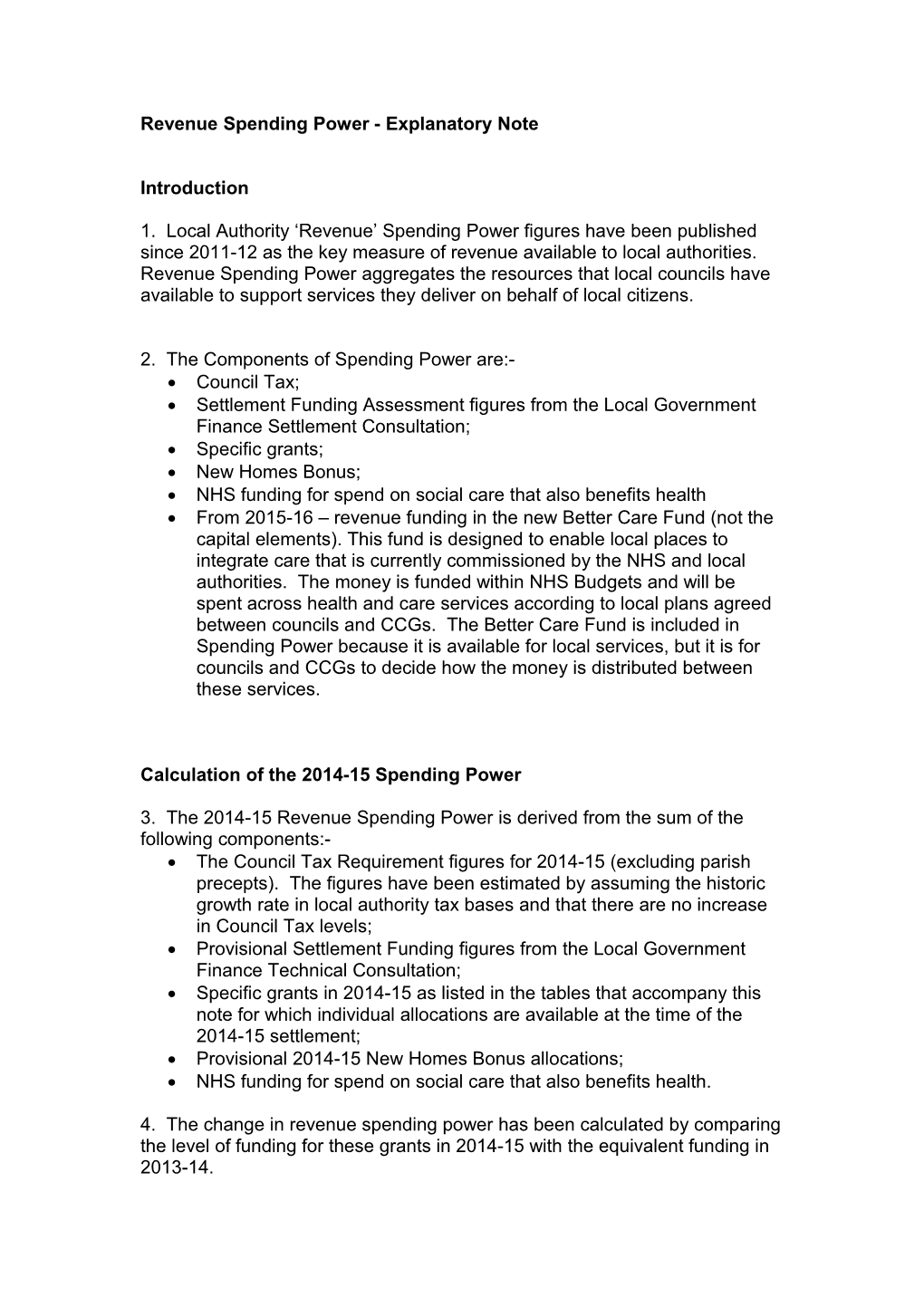 Revenue Spending Power - Explanatory Note