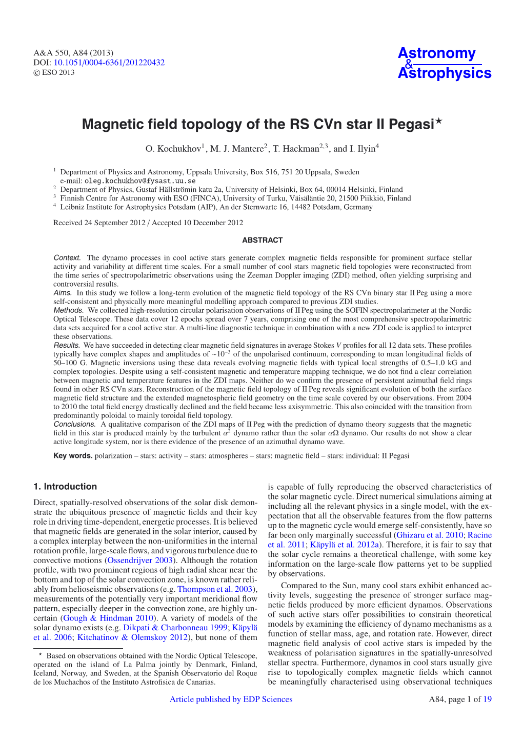Magnetic Field Topology of the RS Cvn Star II Pegasi⋆