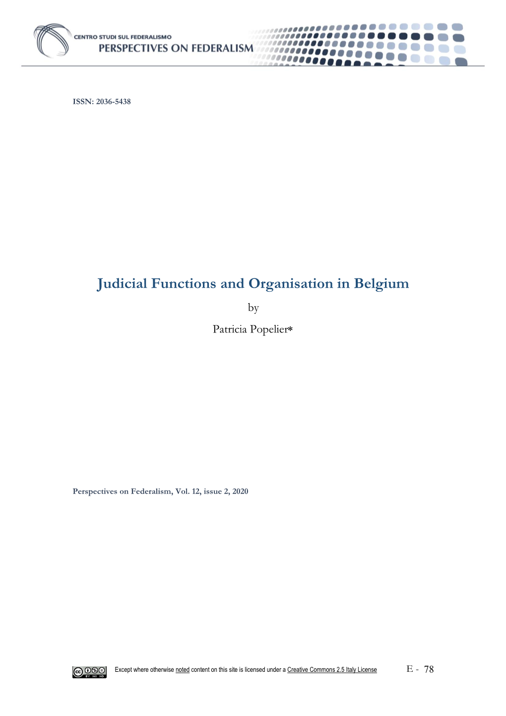 Judicial Functions and Organisation in Belgium by Patricia Popelier