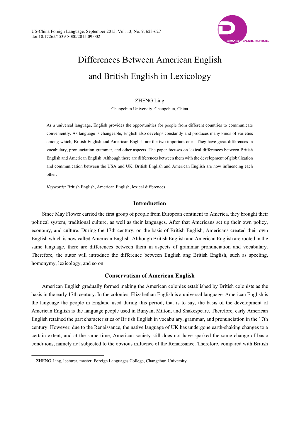 Differences Between American English and British English in Lexicology