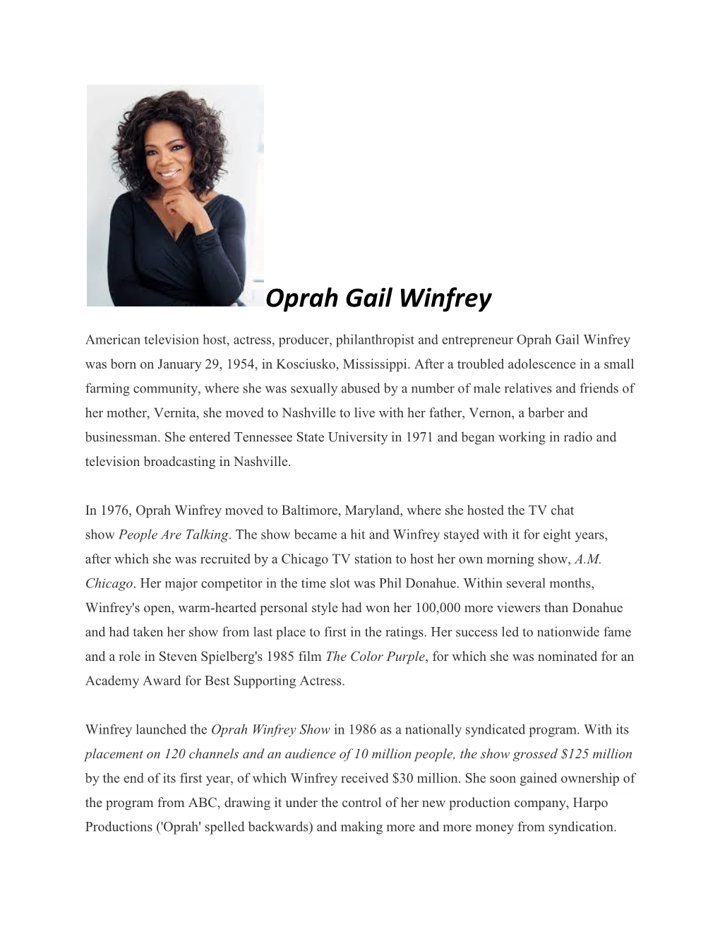 Oprah Gail Winfrey