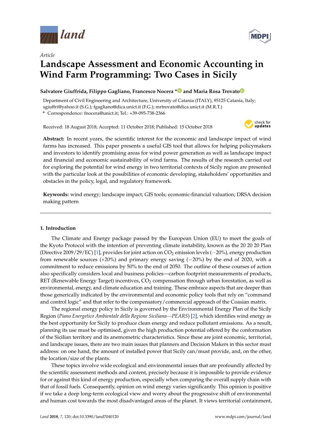 Landscape Assessment and Economic Accounting in Wind Farm Programming: Two Cases in Sicily