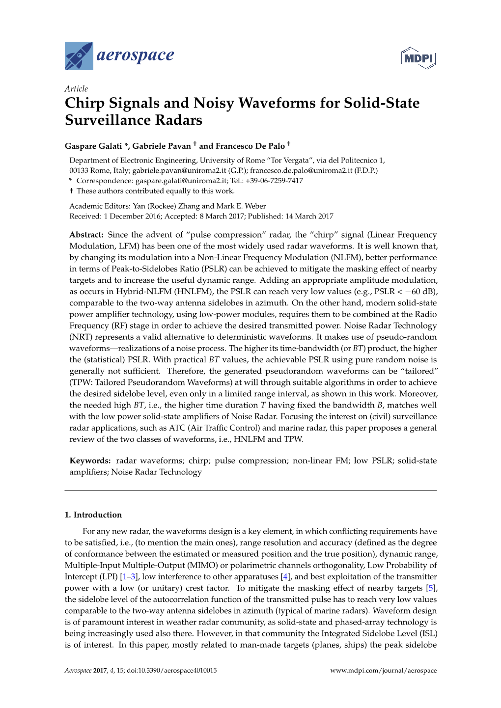 Chirp Signals and Noisy Waveforms for Solid-State Surveillance Radars