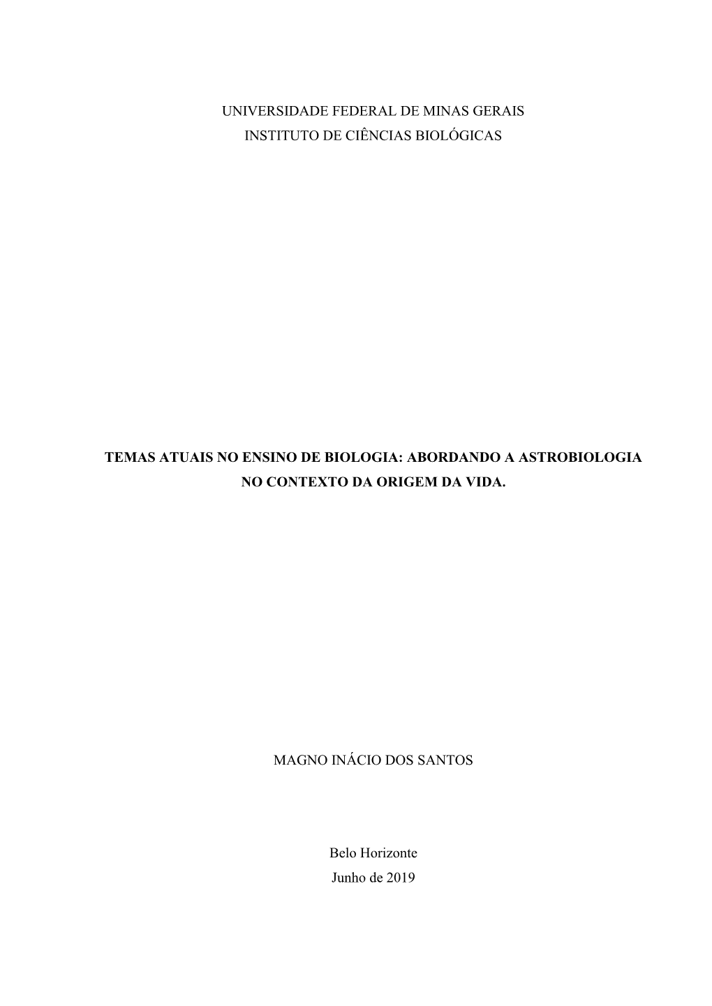 Universidade Federal De Minas Gerais Instituto De Ciências Biológicas
