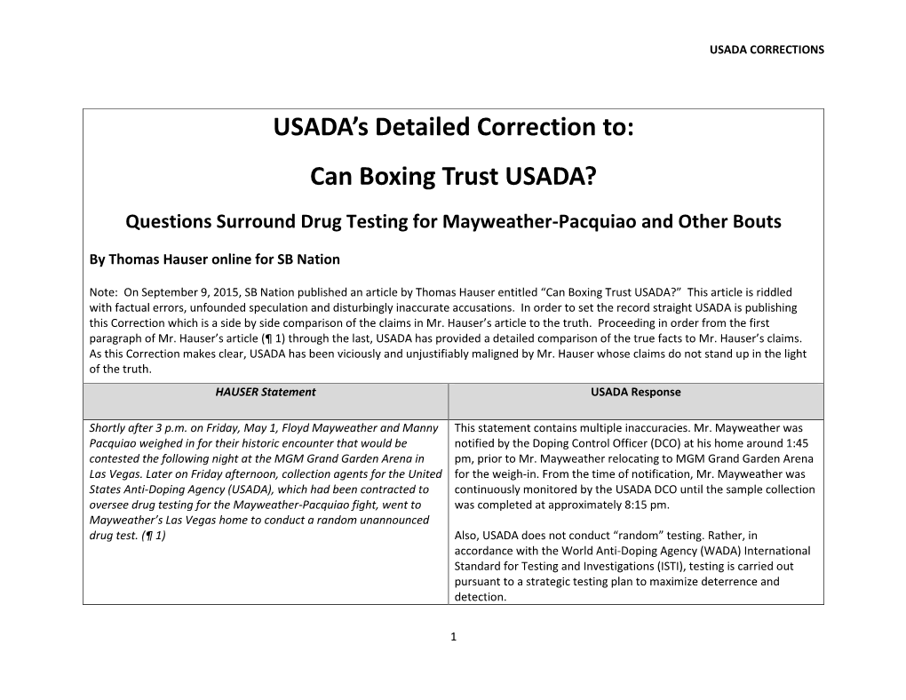 USADA's Detailed Correction To: Can Boxing Trust USADA?