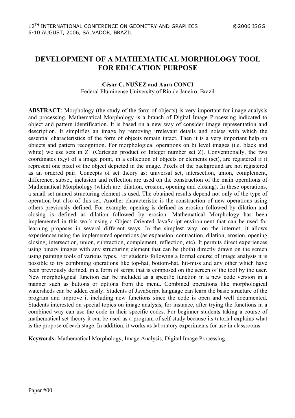 Development of a Mathematical Morphology Tool for Education Purpose