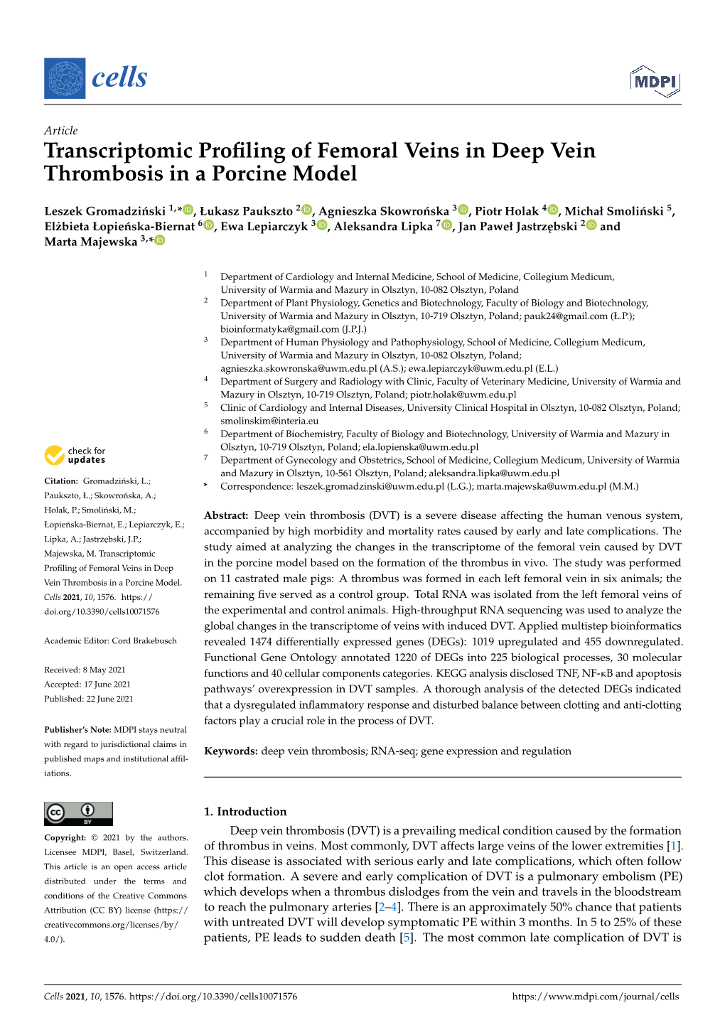 Transcriptomic Profiling of Femoral Veins in Deep Vein Thrombosis in A