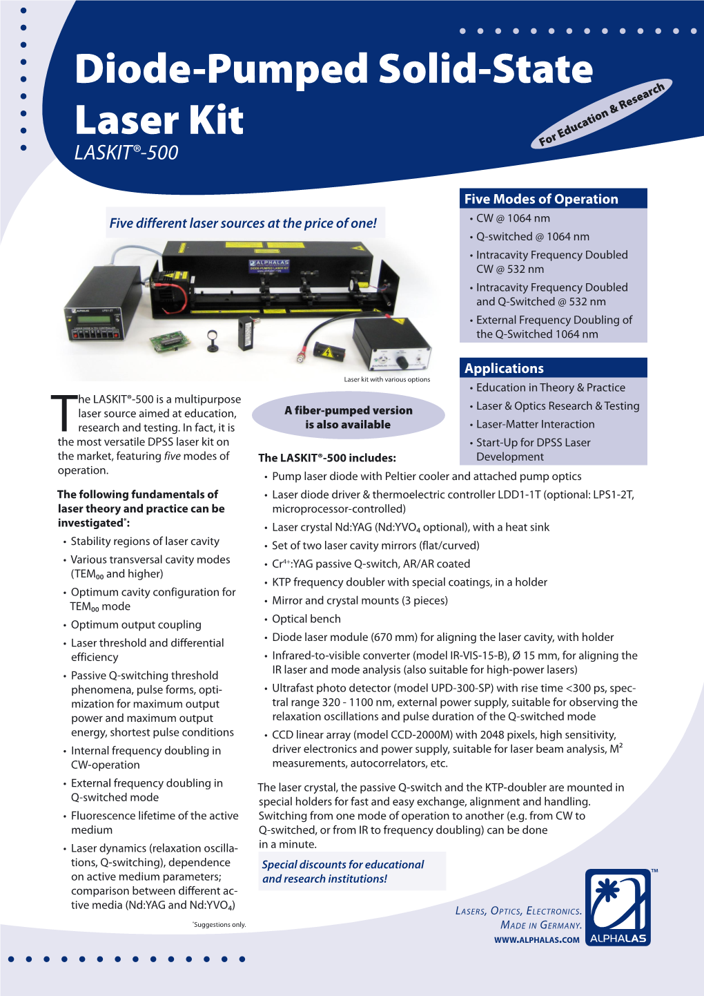 Diode-Pumped Solid-State Laser Kit: LASKIT®-500