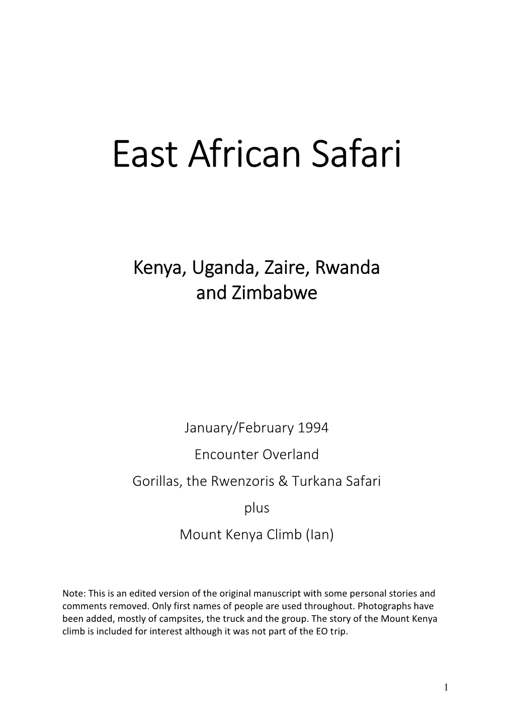 East African Safari January 1994