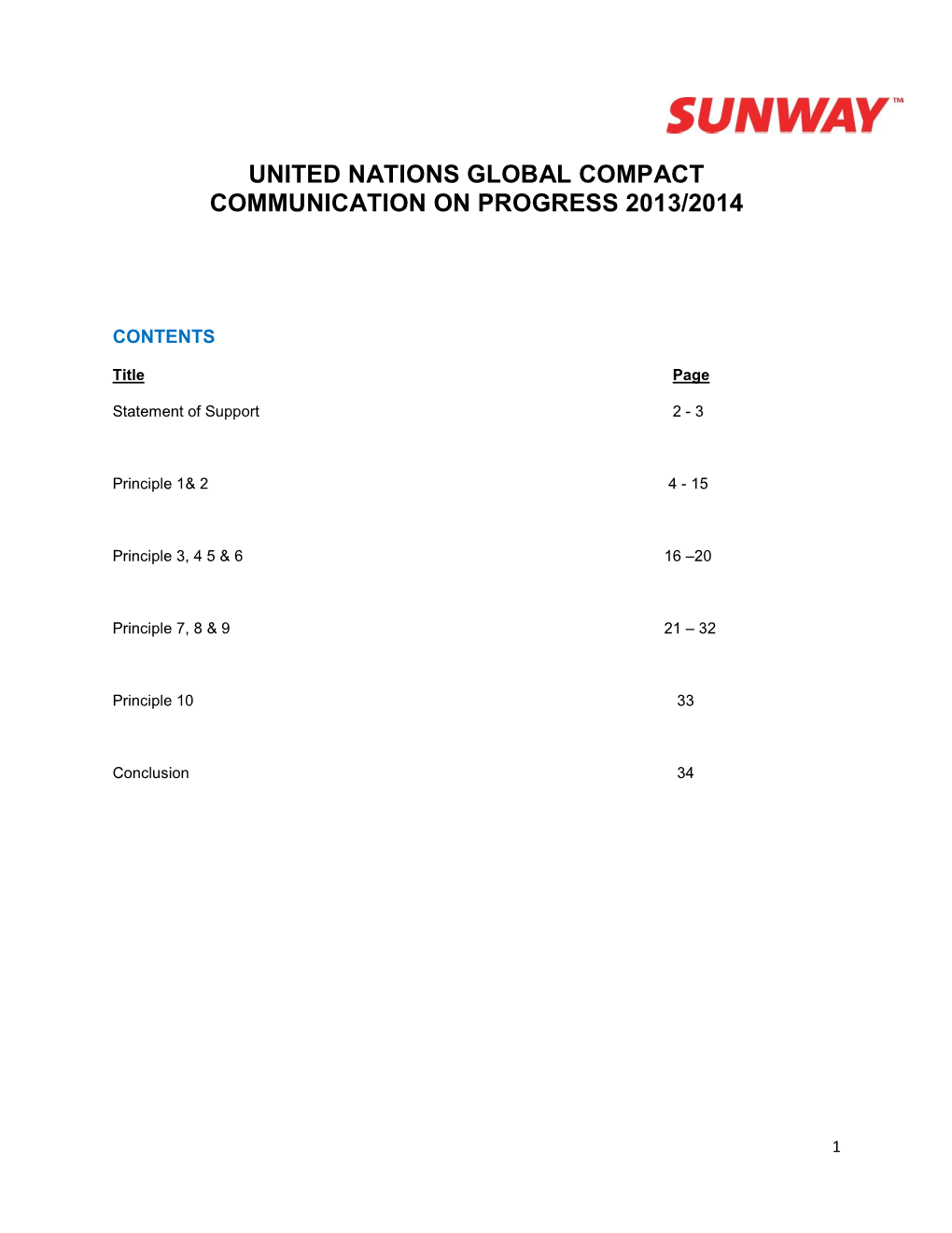 United Nations Global Compact Communication on Progress 2013/2014