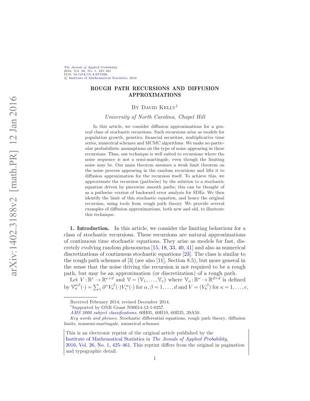 Rough Path Recursions and Diffusion Approximations