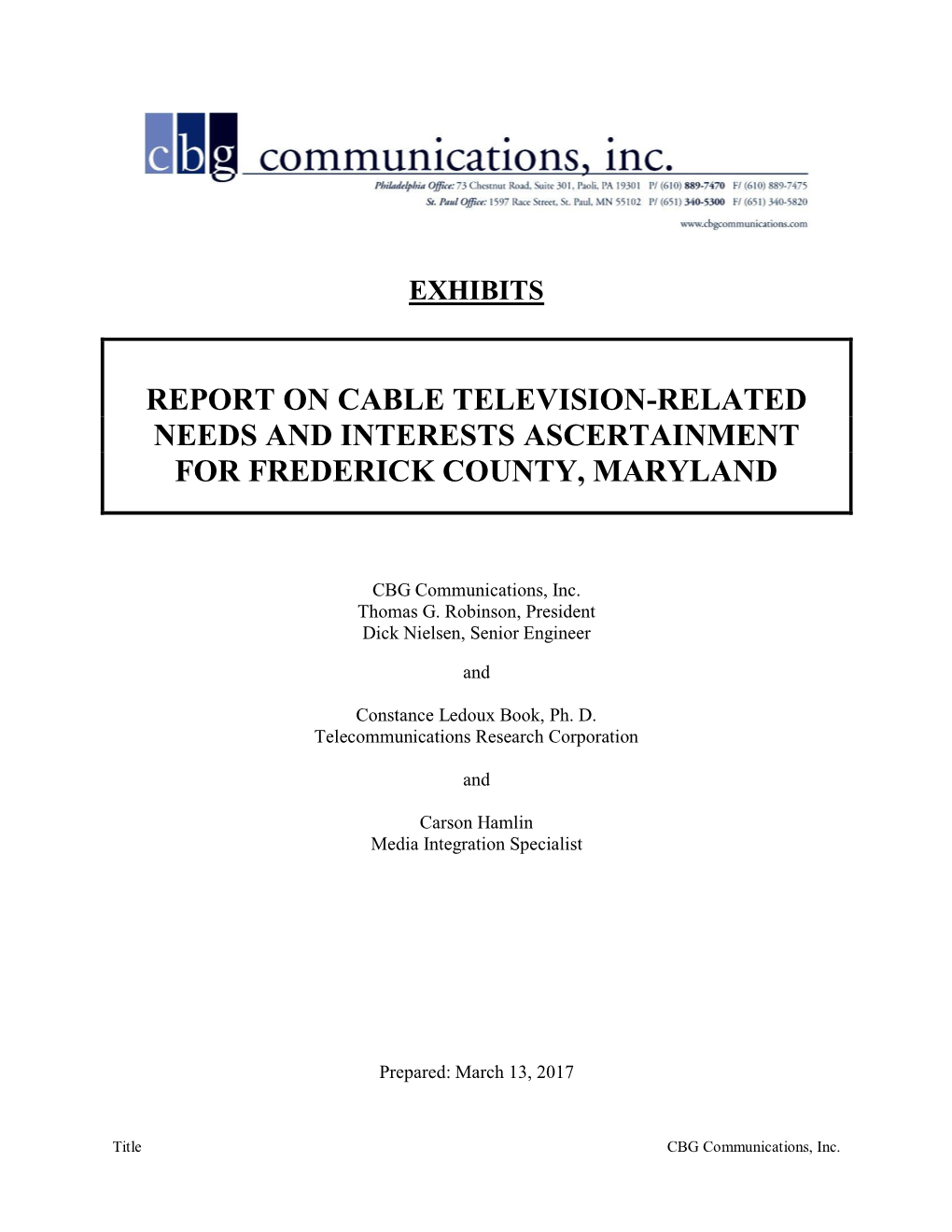 Report on Cable Television-Related Needs and Interests Ascertainment for Frederick County, Maryland