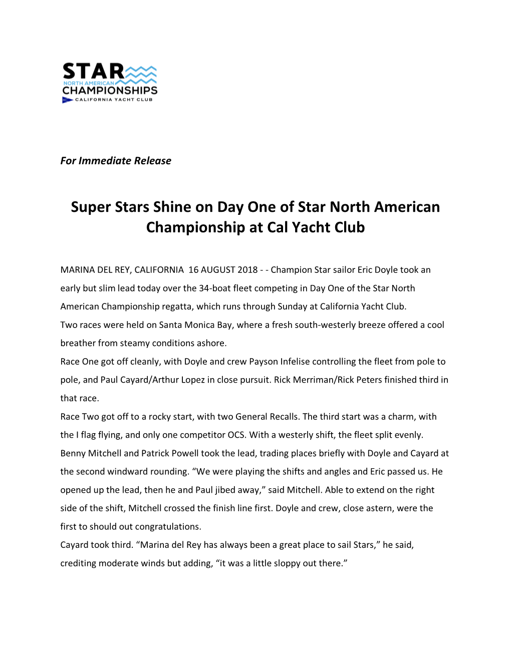 Super Stars Shine on Day One of Star North American Championship at Cal Yacht Club