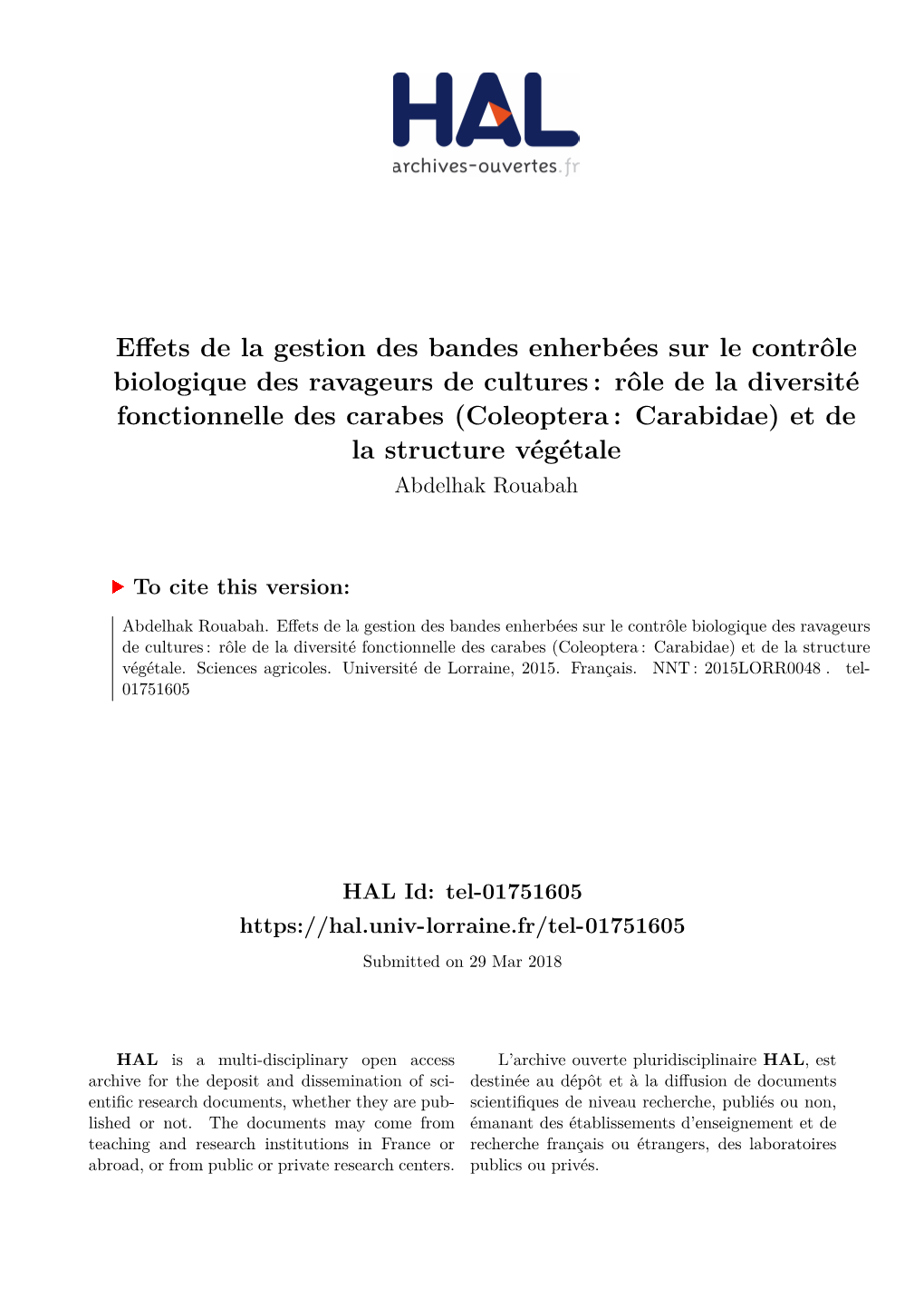 Effets De La Gestion Des Bandes Enherbées Sur Le Contrôle