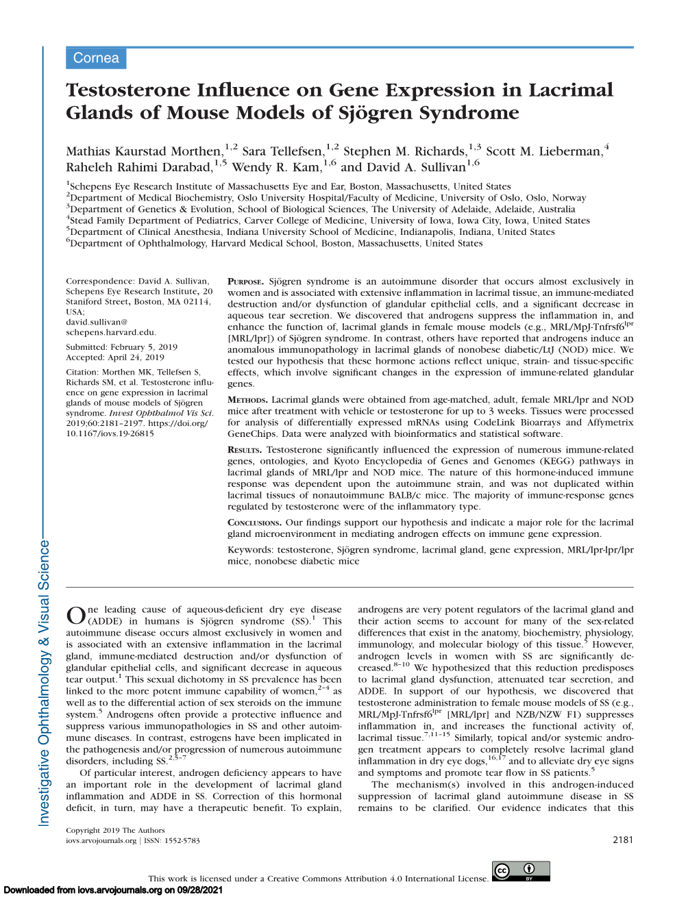 Testosterone Influence on Gene Expression in Lacrimal Glands of Mouse Models of Sj¨Ogren Syndrome