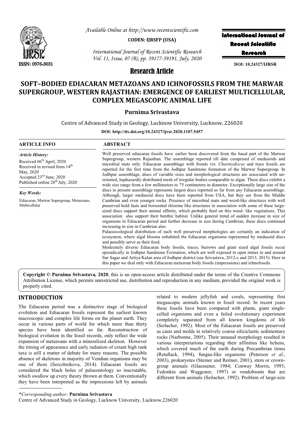 Research Article SOFT–BODIED EDIACARAN METAZOANS AND