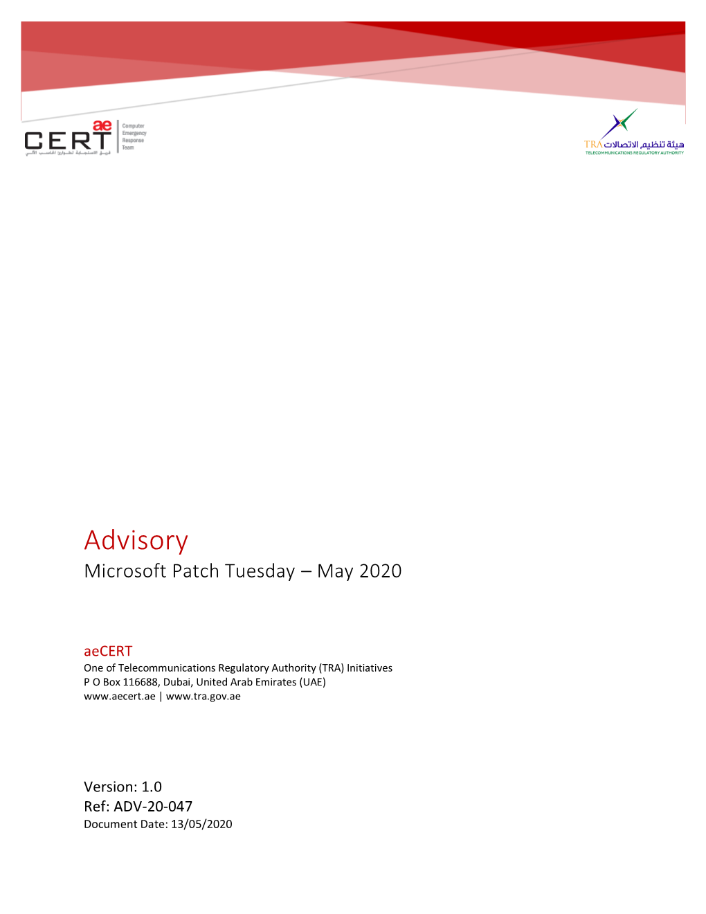 Advisory Microsoft Patch Tuesday – May 2020