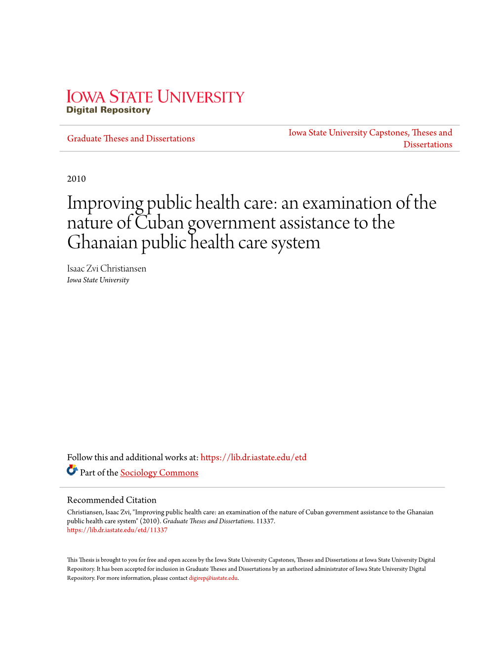 Improving Public Health Care: an Examination of the Nature of Cuban