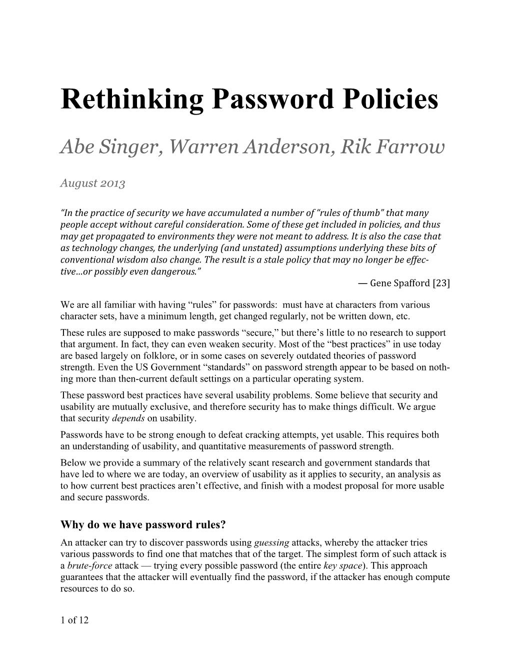 Rethinking Password Policies
