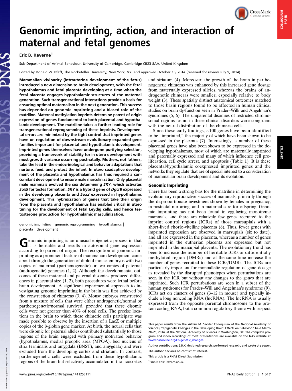 Genomic Imprinting, Action, and Interaction of Maternal and Fetal