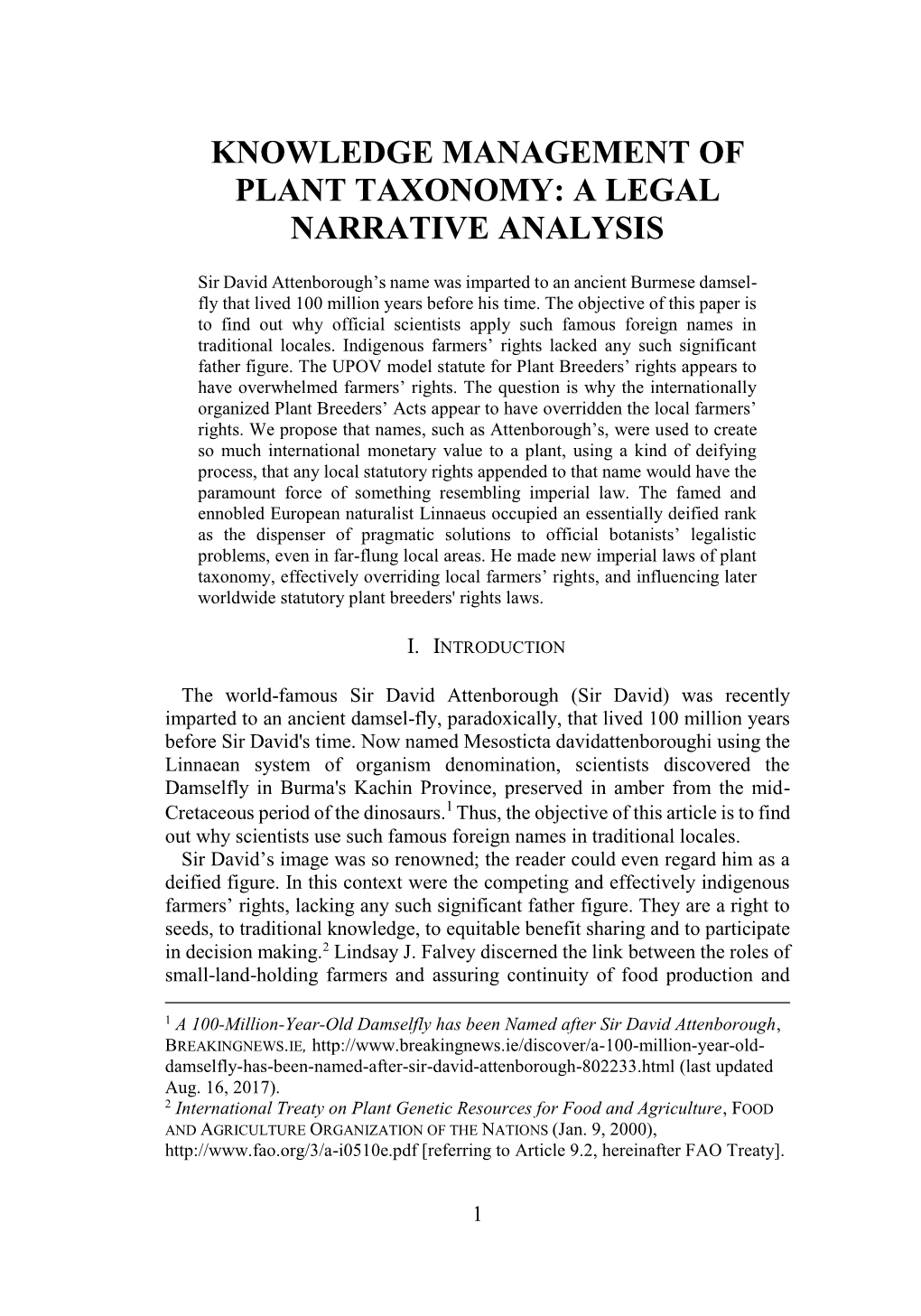 Knowledge Management of Plant Taxonomy: a Legal Narrative Analysis