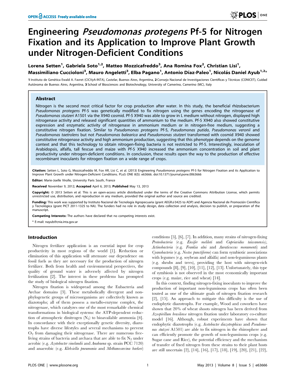 Engineering Pseudomonas Protegens Pf-5 for Nitrogen Fixation and Its Application to Improve Plant Growth Under Nitrogen-Deficient Conditions