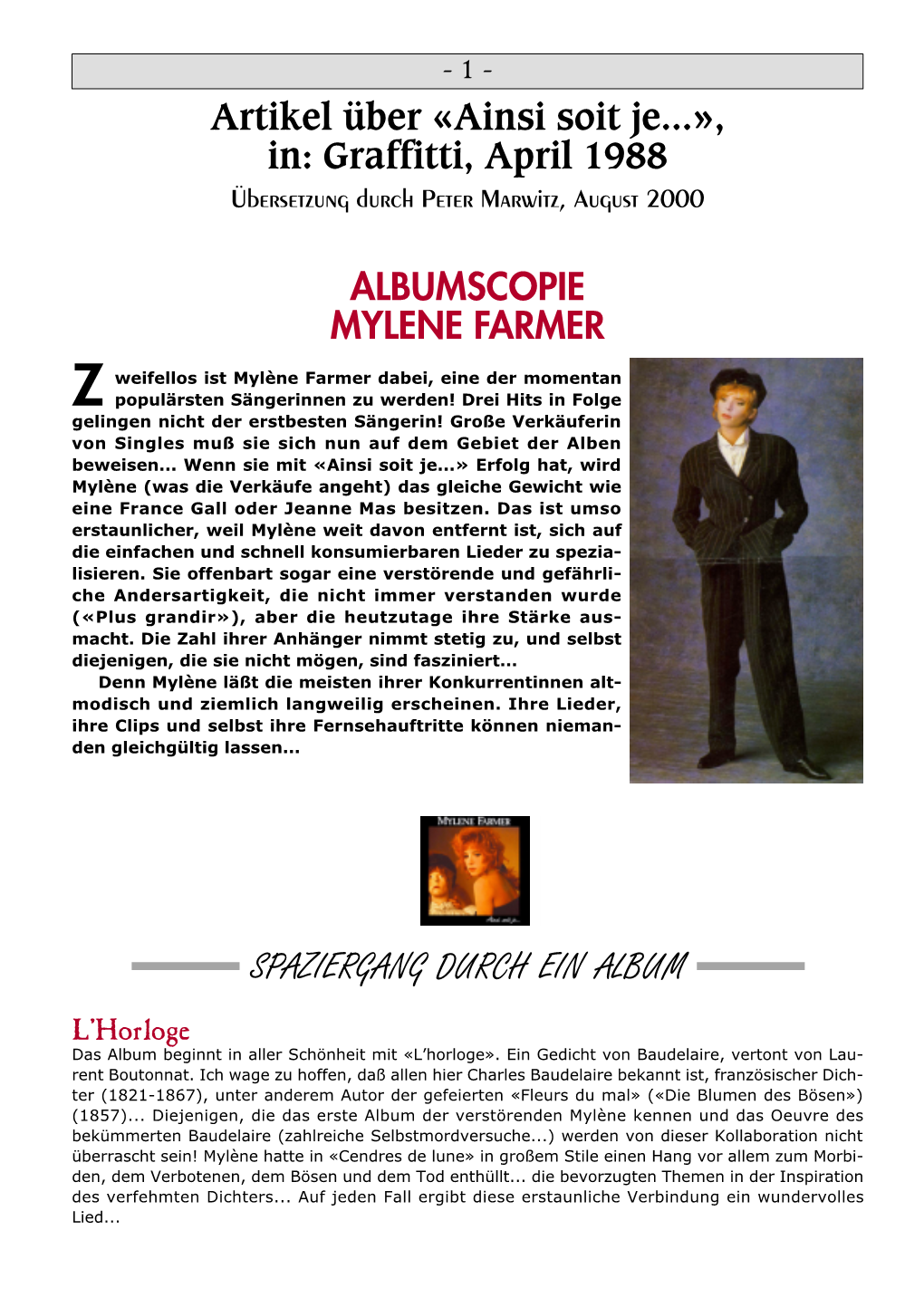 Albumscopie Mylene Farmer Spaziergang Durch Ein