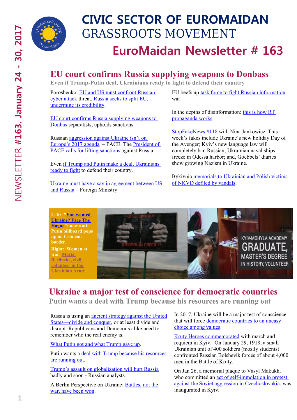 Euromaidan Newsletter # 163 CIVIC SECTOR of EUROMAIDAN