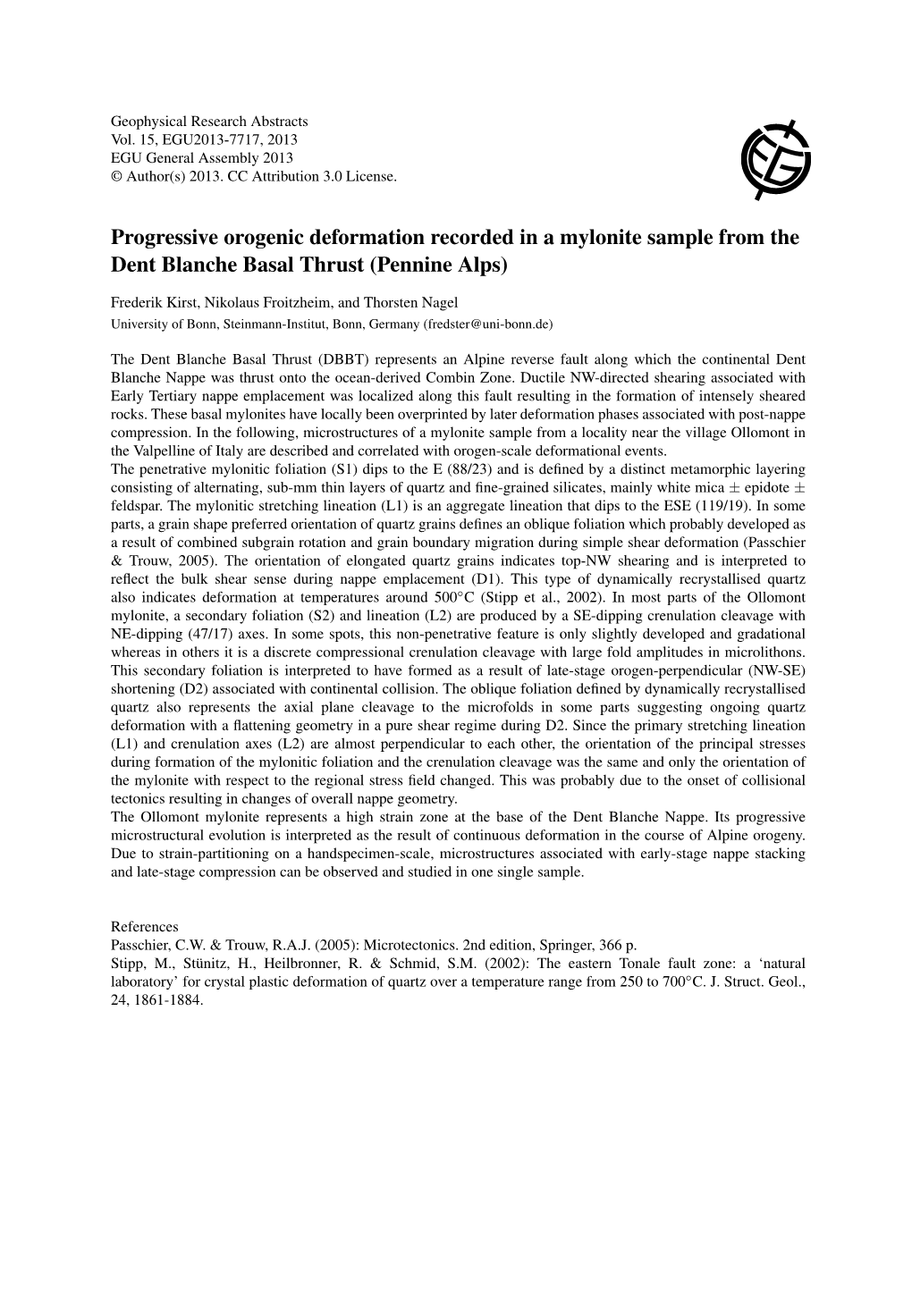 Progressive Orogenic Deformation Recorded in a Mylonite Sample from the Dent Blanche Basal Thrust (Pennine Alps)