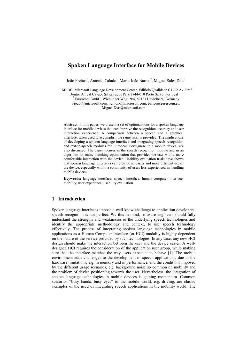 Spoken Language Interface for Mobile Devices