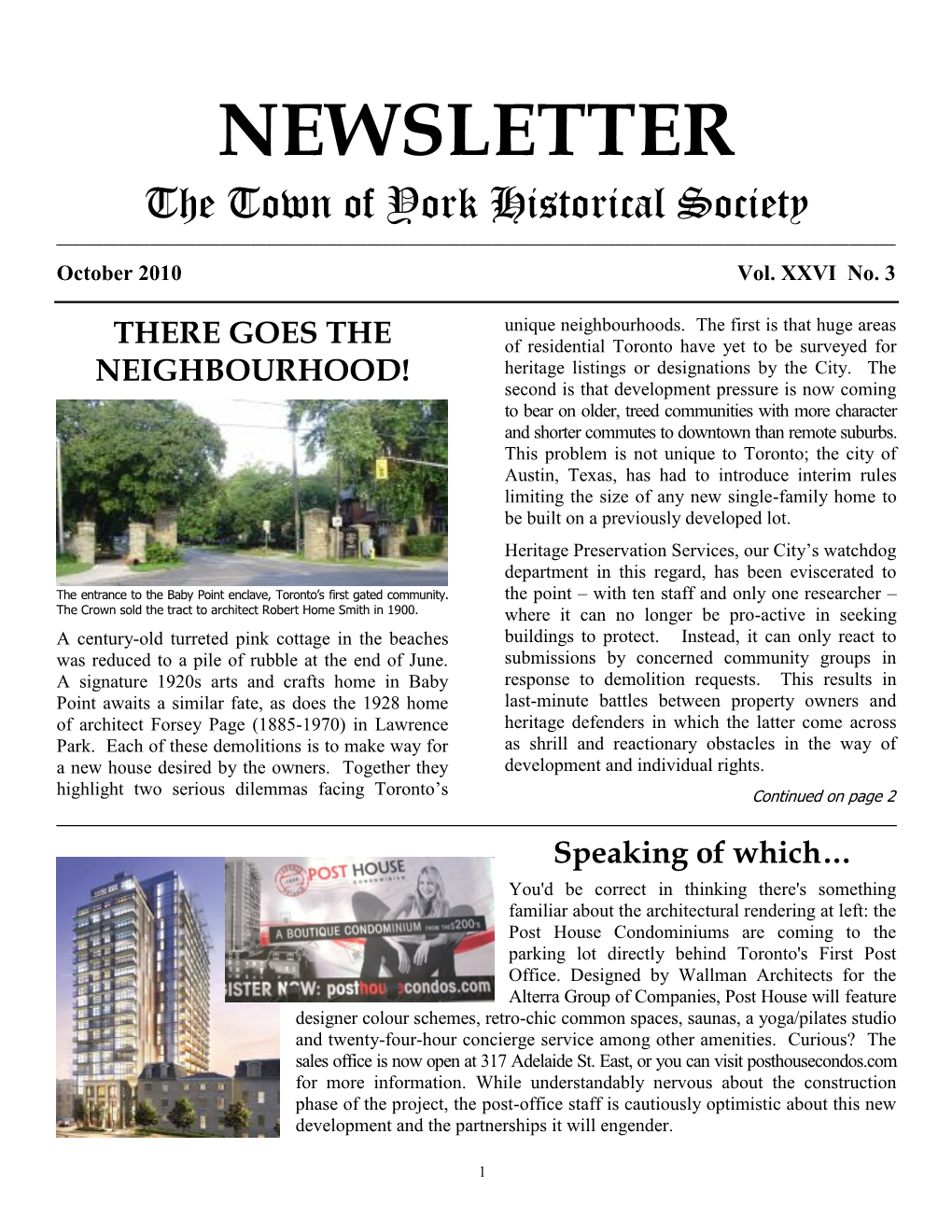 NEWSLETTER the Town of York Historical Society ______