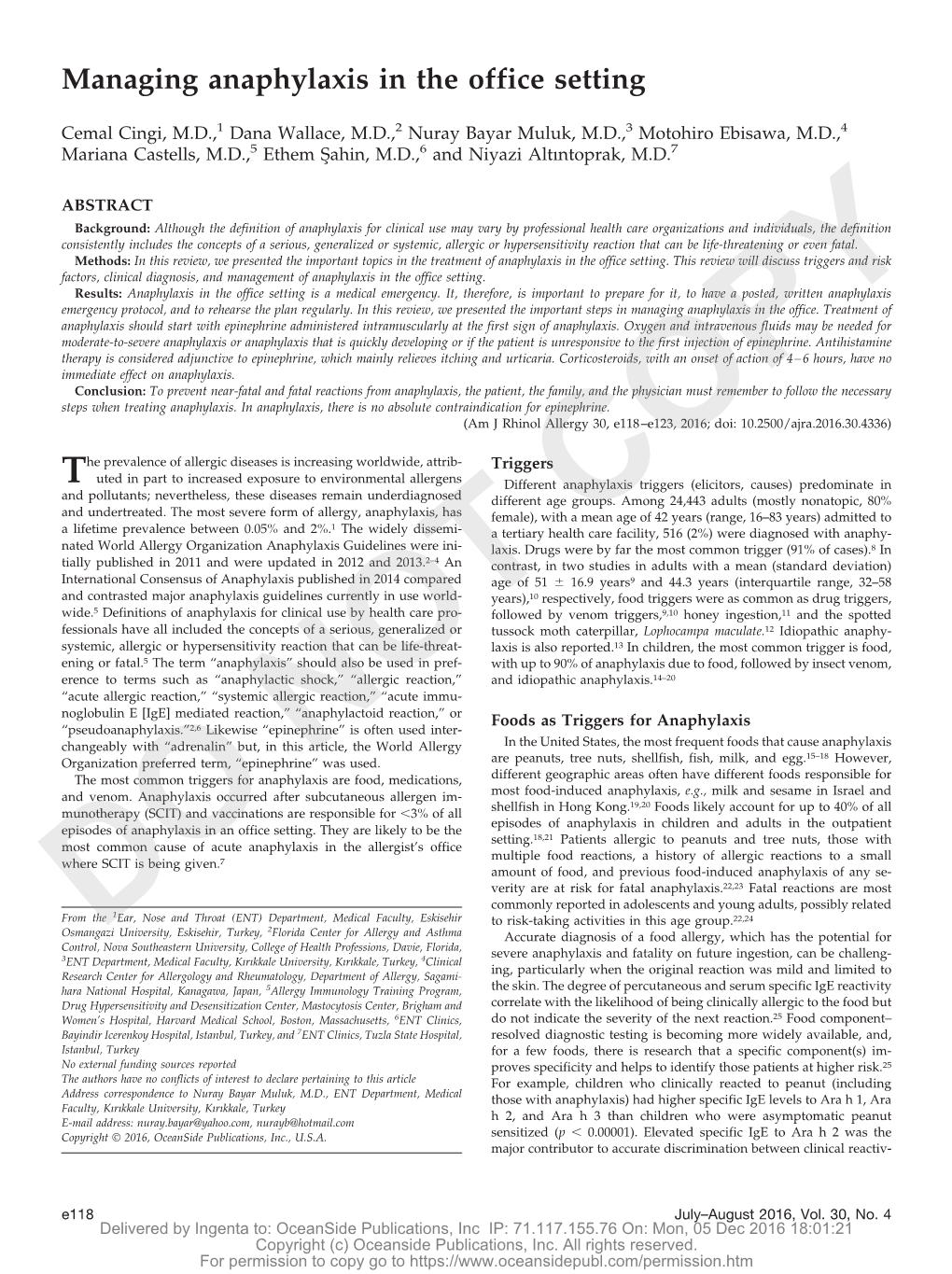 Managing Anaphylaxis in the Office Setting