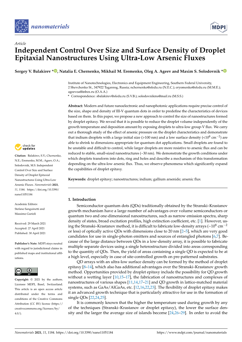 Independent Control Over Size and Surface Density of Droplet Epitaxial Nanostructures Using Ultra-Low Arsenic Fluxes