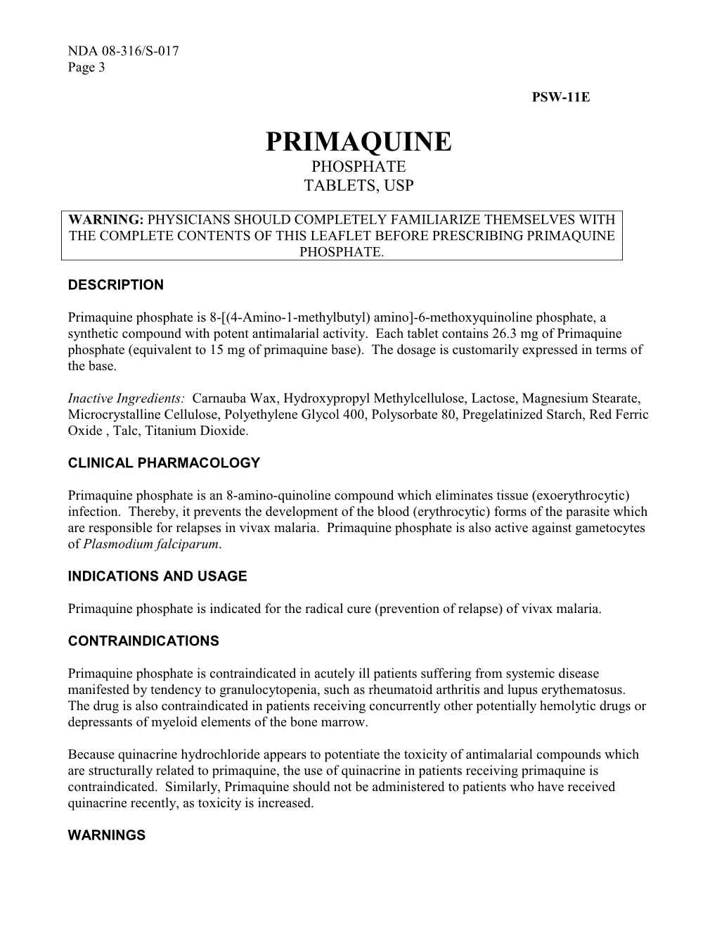 Primaquine Phosphate Tablets, Usp