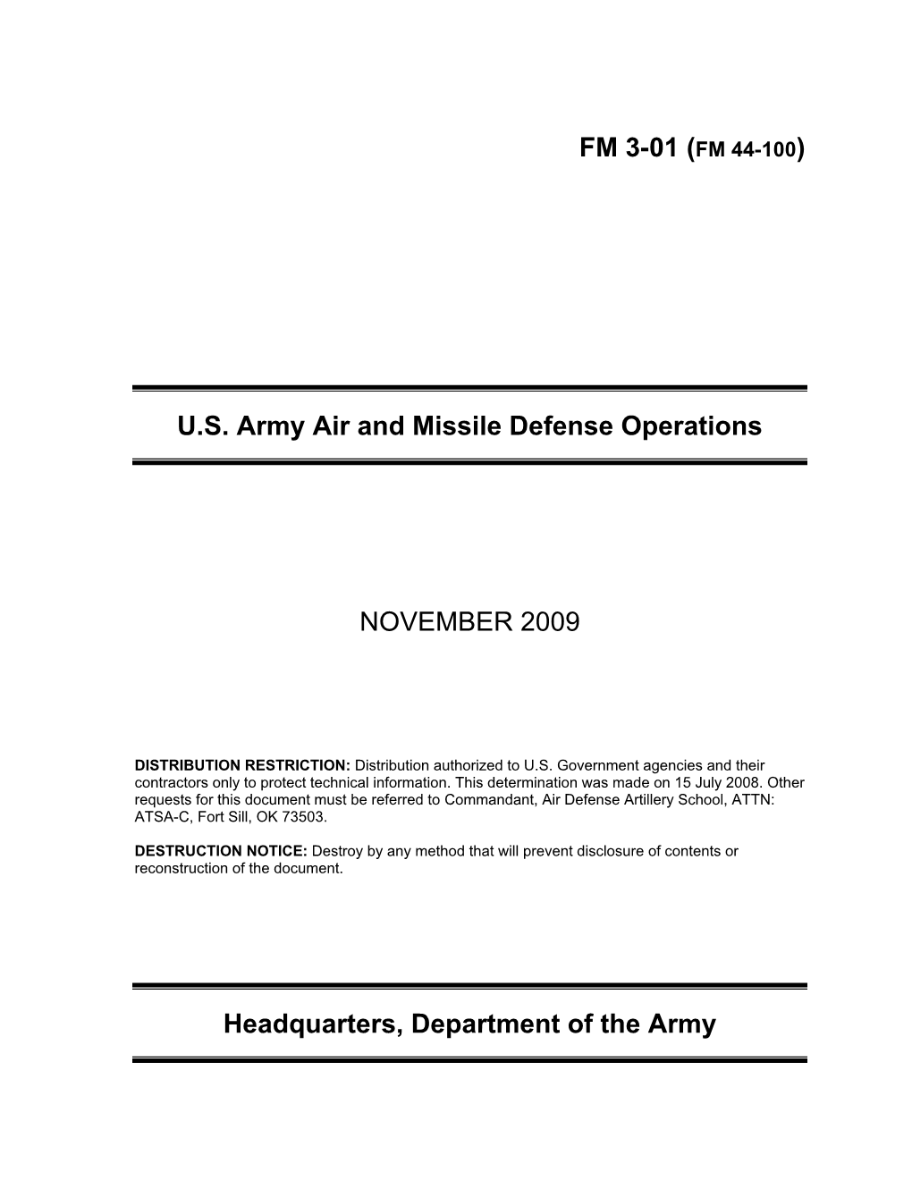 (FM 44-100) US Army Air and Missile Defense Operations NOVEMBER