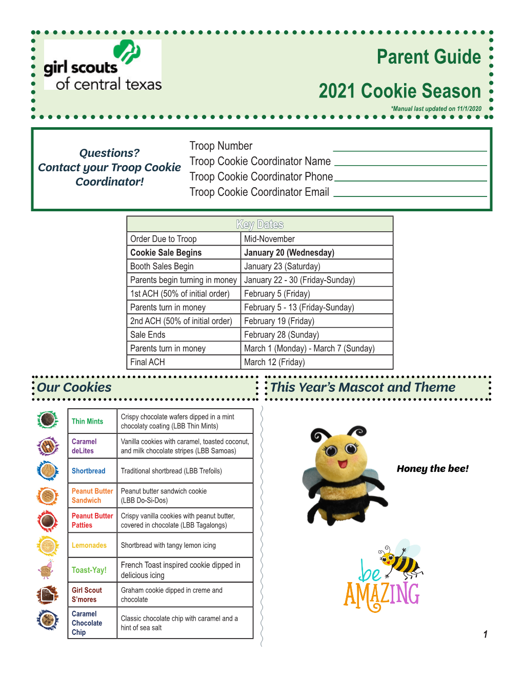 Parent Guide 2021 Cookie Season *Manual Last Updated on 11/1/2020