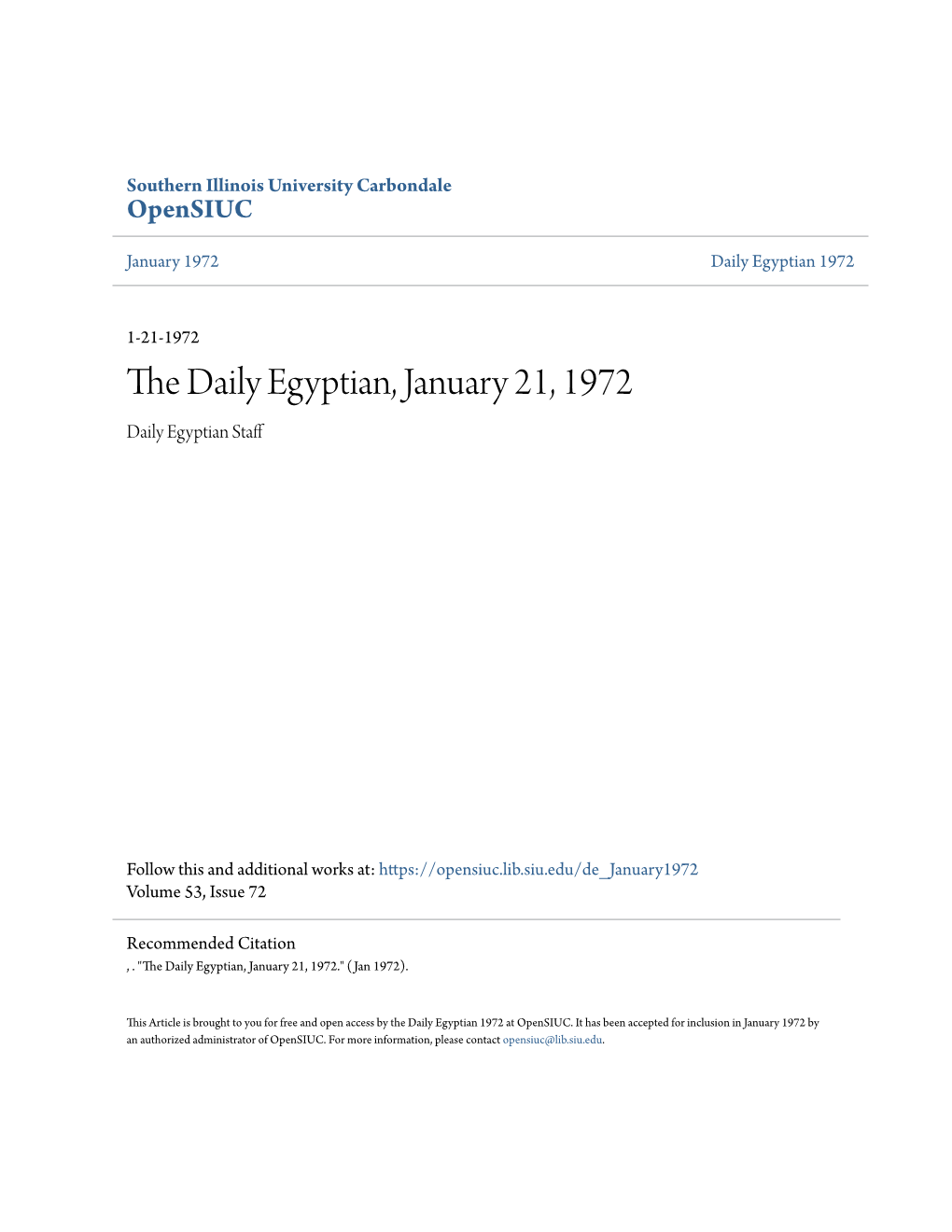 The Daily Egyptian, January 21, 1972