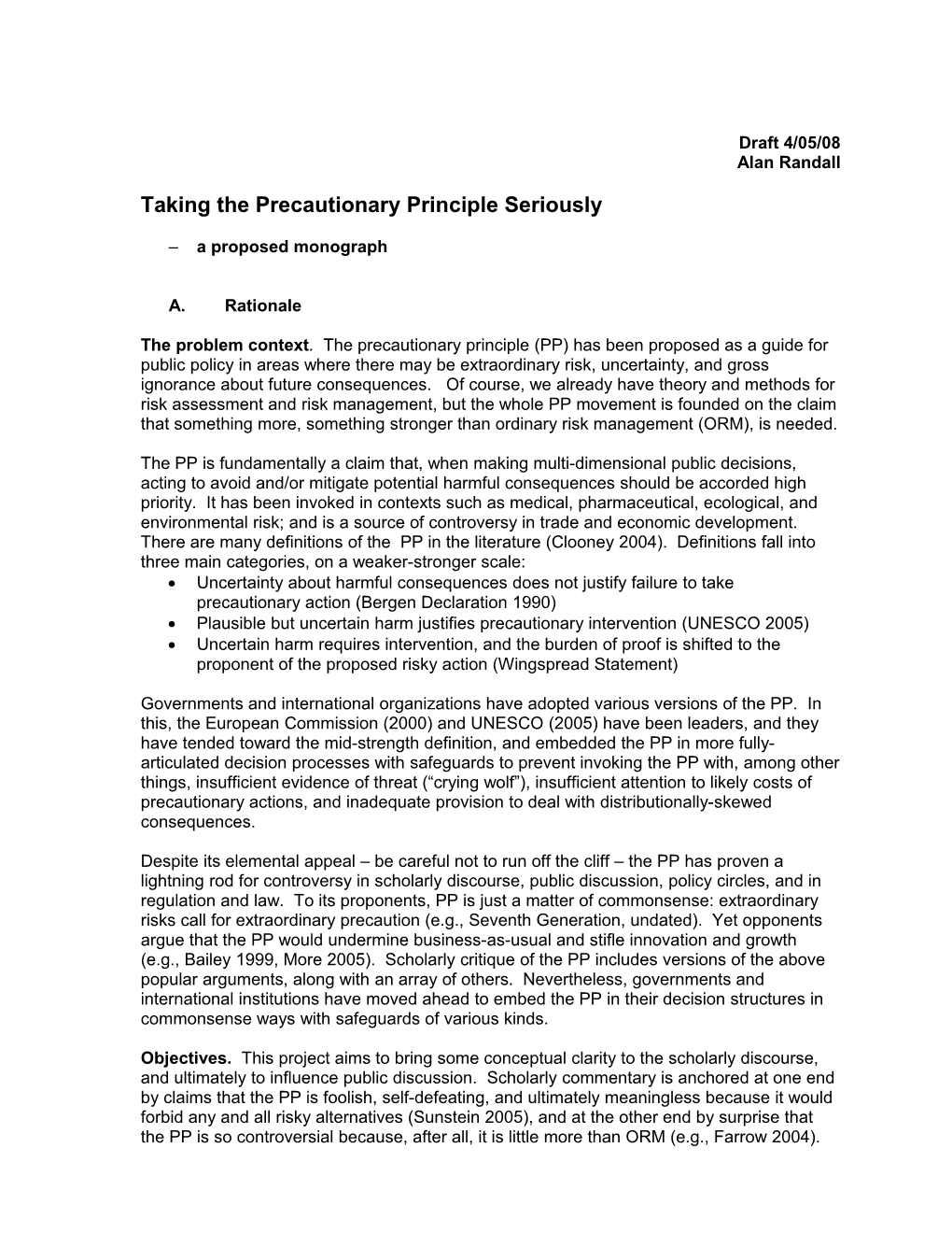 Taking the Precautionary Principle Seriously