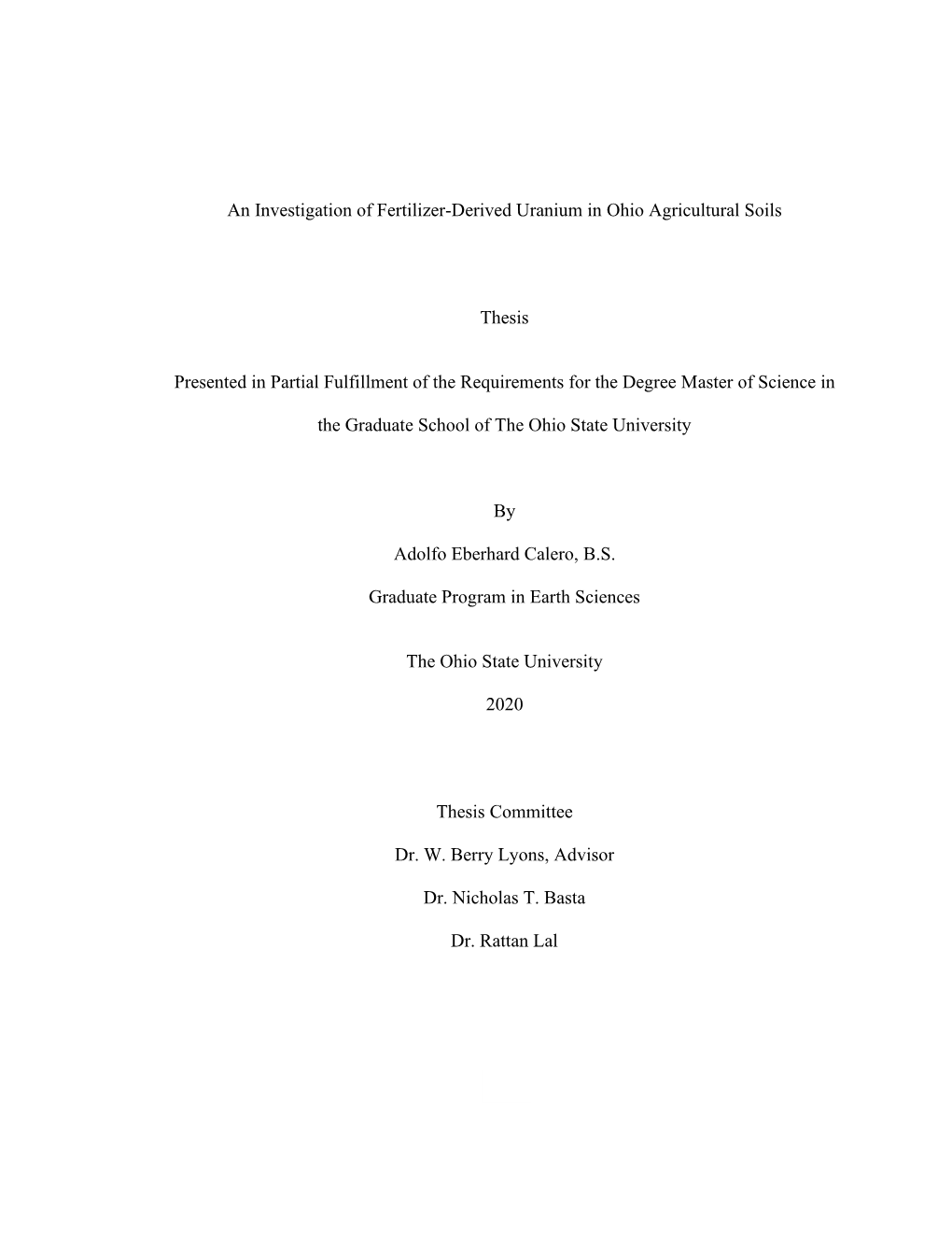 1 an Investigation of Fertilizer-Derived Uranium in Ohio