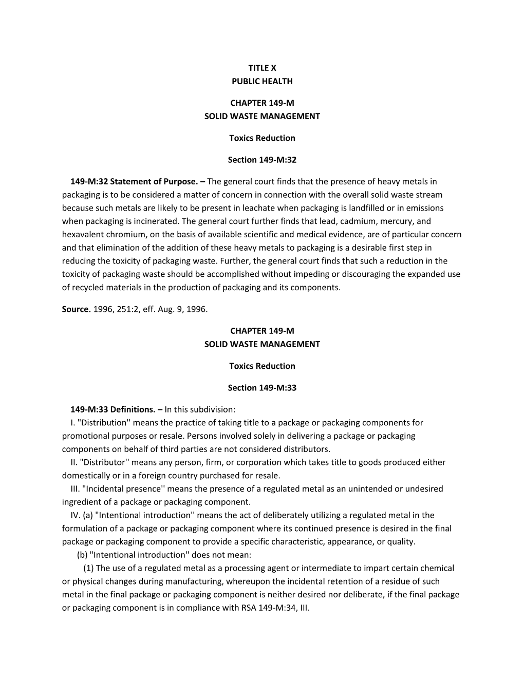 Title X Public Health Chapter 149-M Solid Waste