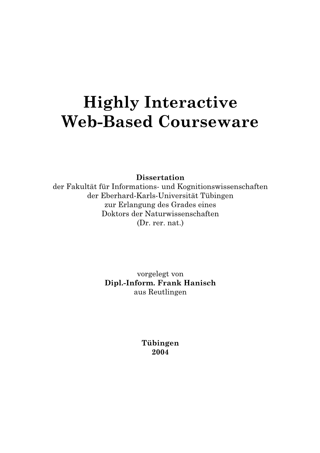 Highly Interactive Web Courseware