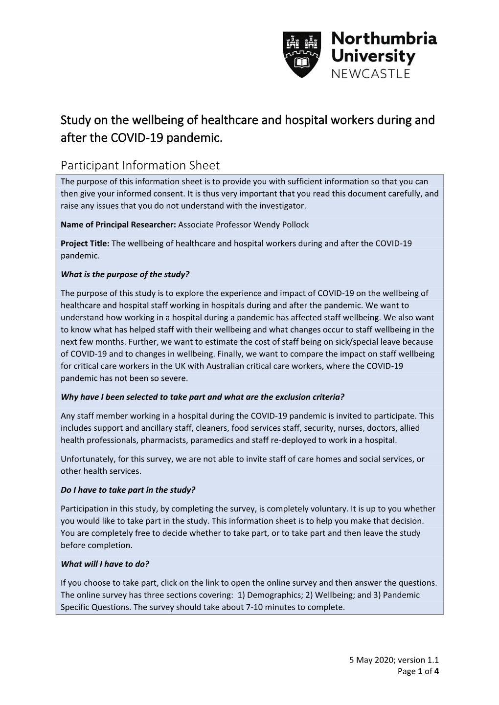 Participant Information Sheet the Purpose of This Information Sheet Is to Provide You with Sufficient Information So That You Can Then Give Your Informed Consent