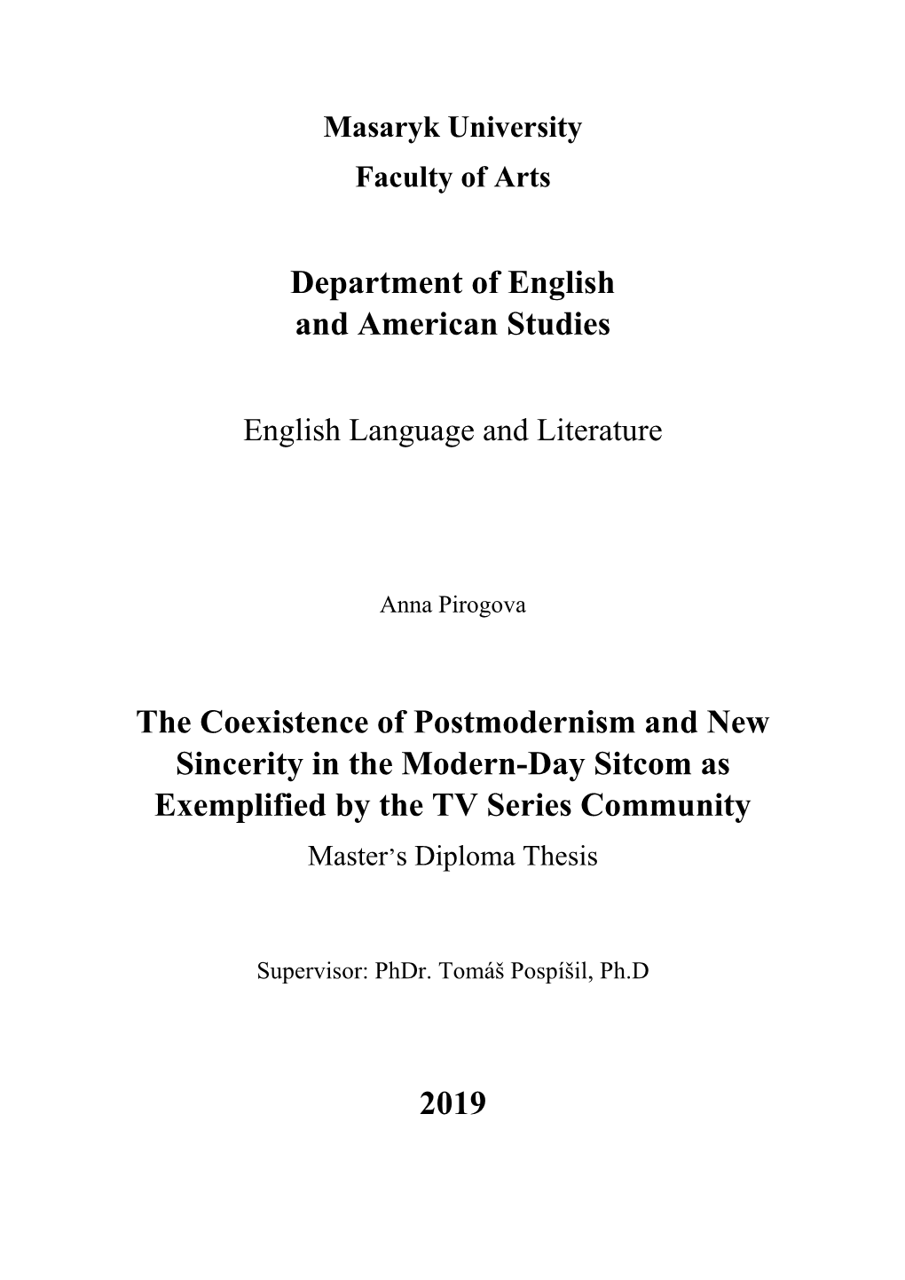 Department of English and American Studies the Coexistence Of