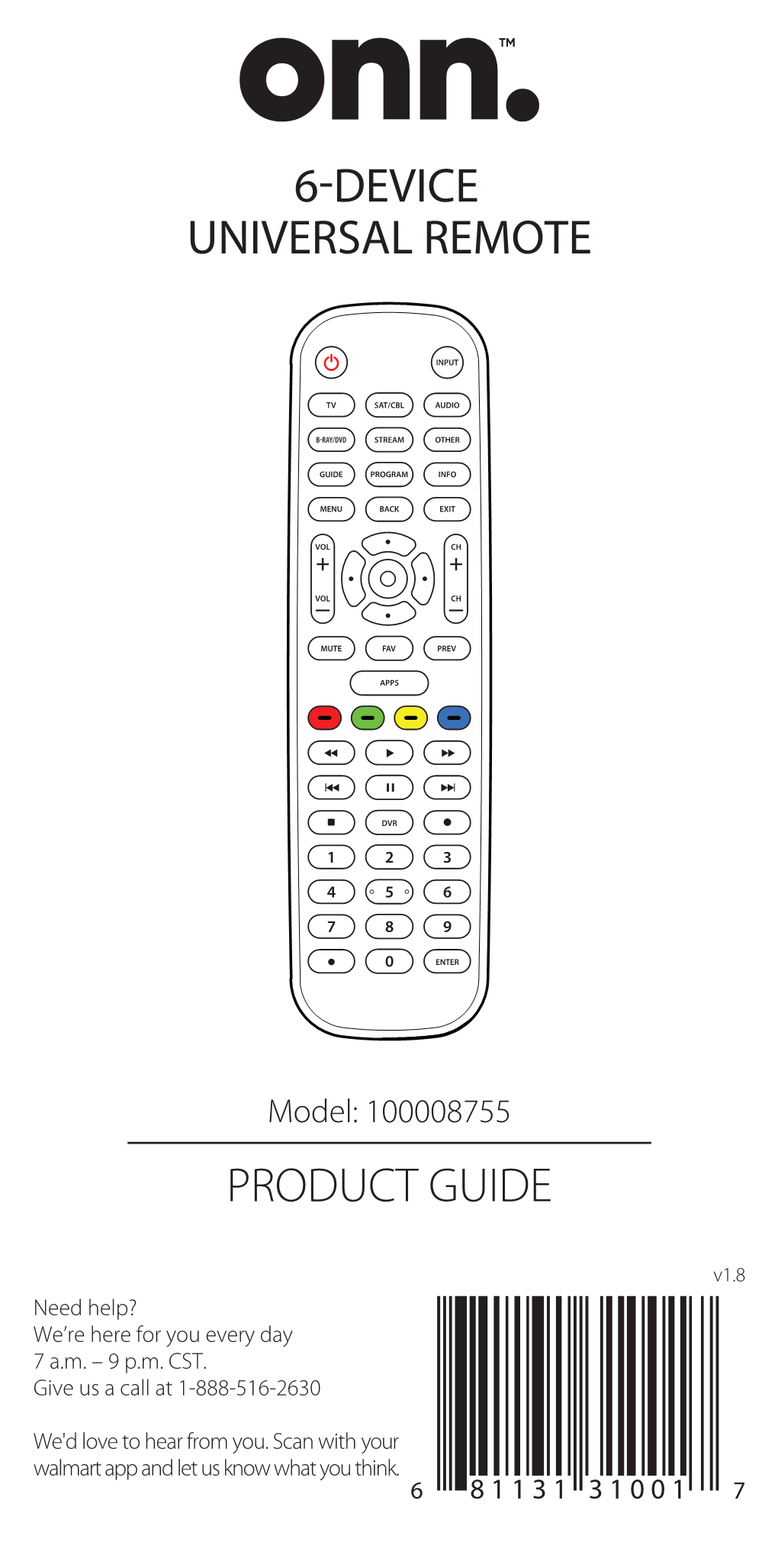 6 Device Universal Remote Product Guide