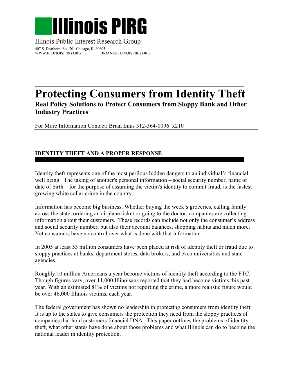 Protecting Consumers from Identity Theft