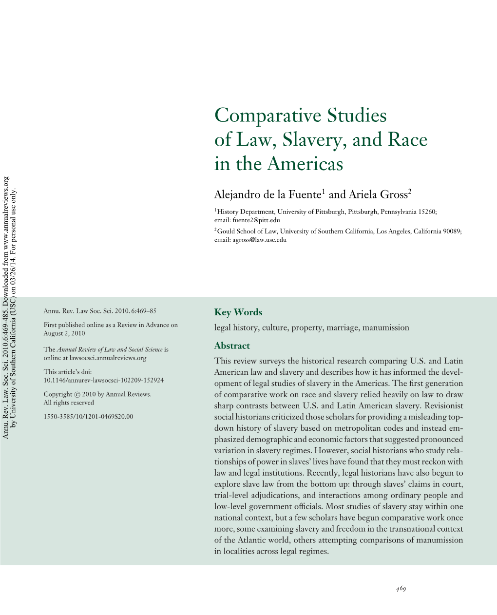 Comparative Studies of Law, Slavery, and Race in the Americas