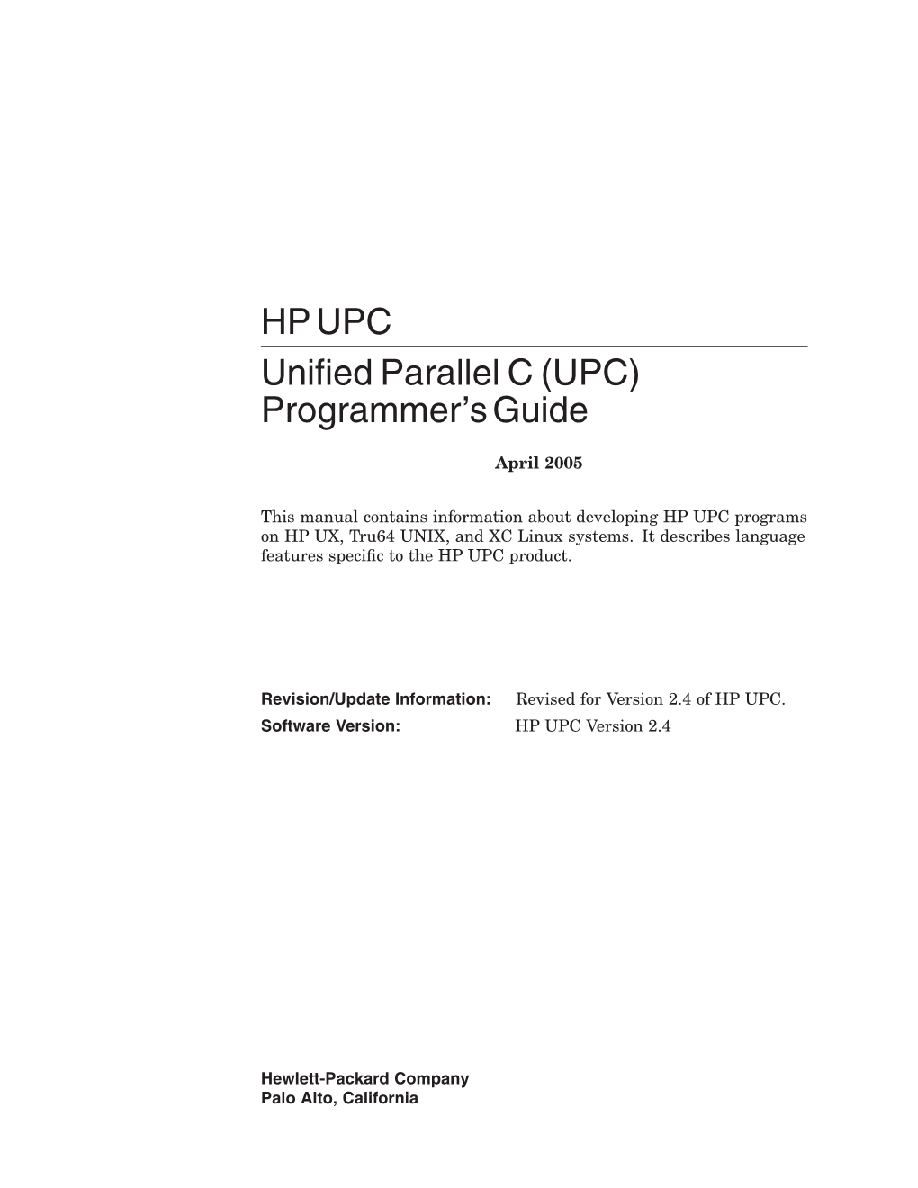 HP UPC Unified Parallel C (UPC) Programmer's Guide