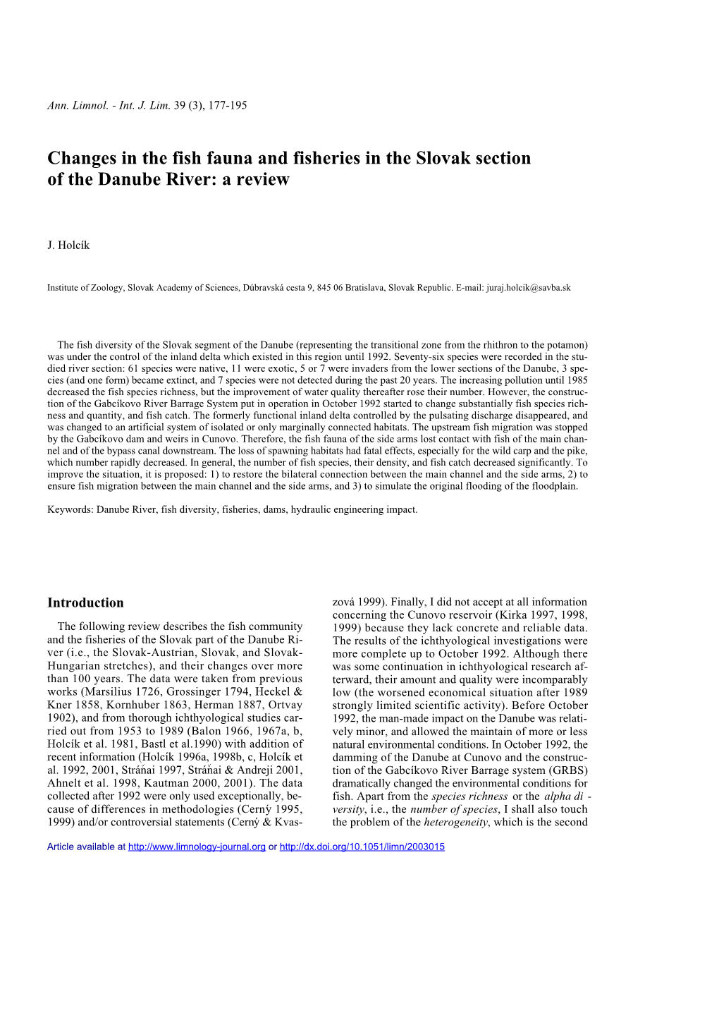 Changes in the Fish Fauna and Fisheries in the Slovak Section of the Danube River: a Review